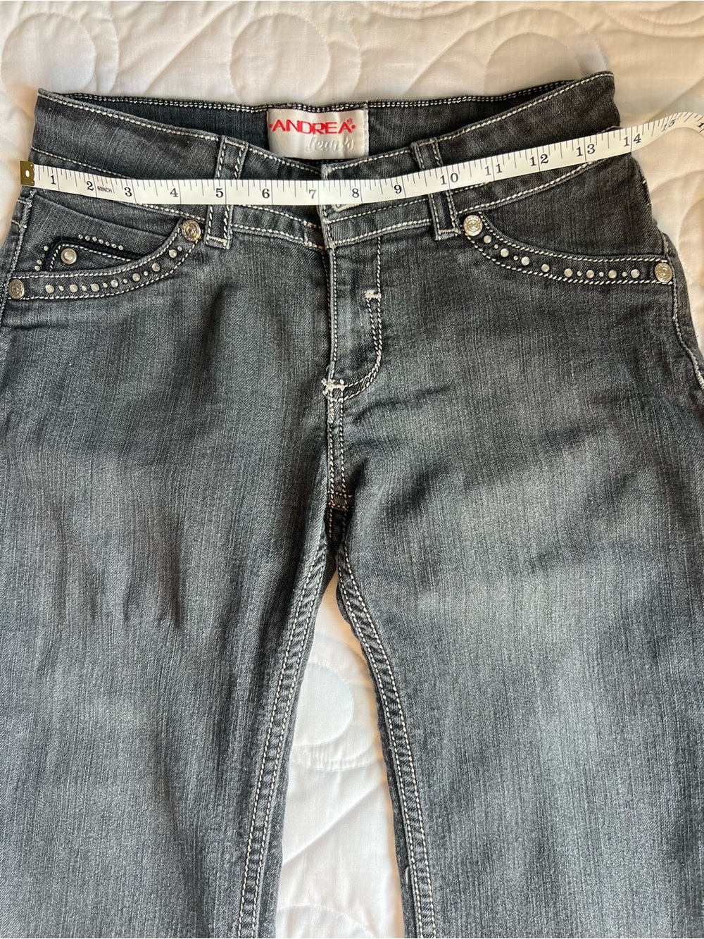 ANDREA FENZI Women's Gray Skinny Jeans with Studded Pocket Detail